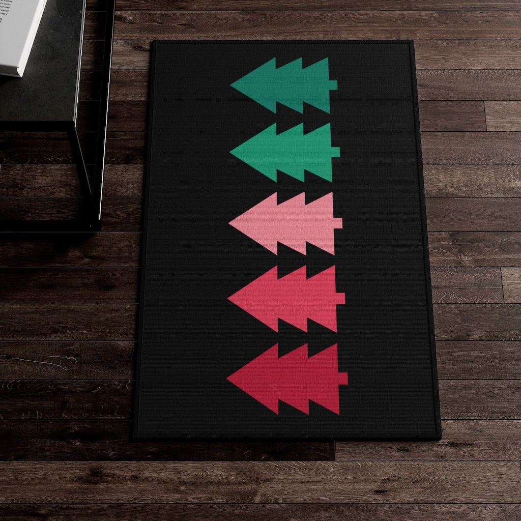 Colorful Christmas Trees Welcome Rug / Black