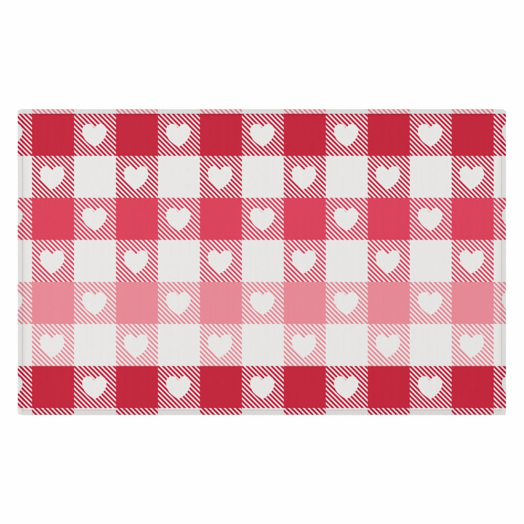 Heart Buffalo Plaid Ombre Entry Rug / Red Pink