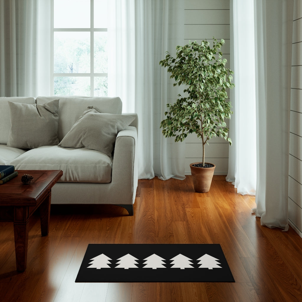 Christmas Tree Welcome Rug / Black