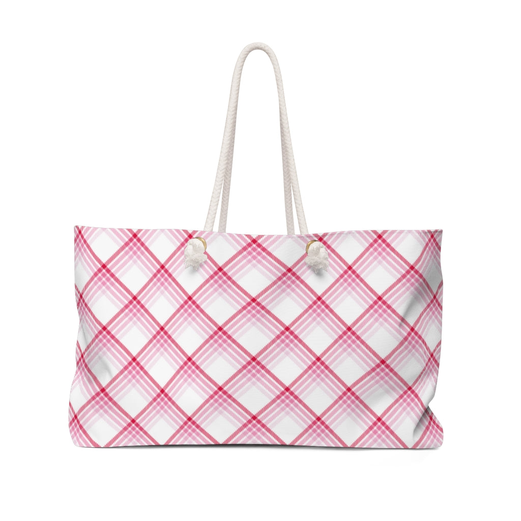 Carytown Plaid Weekender Bag / White Pink