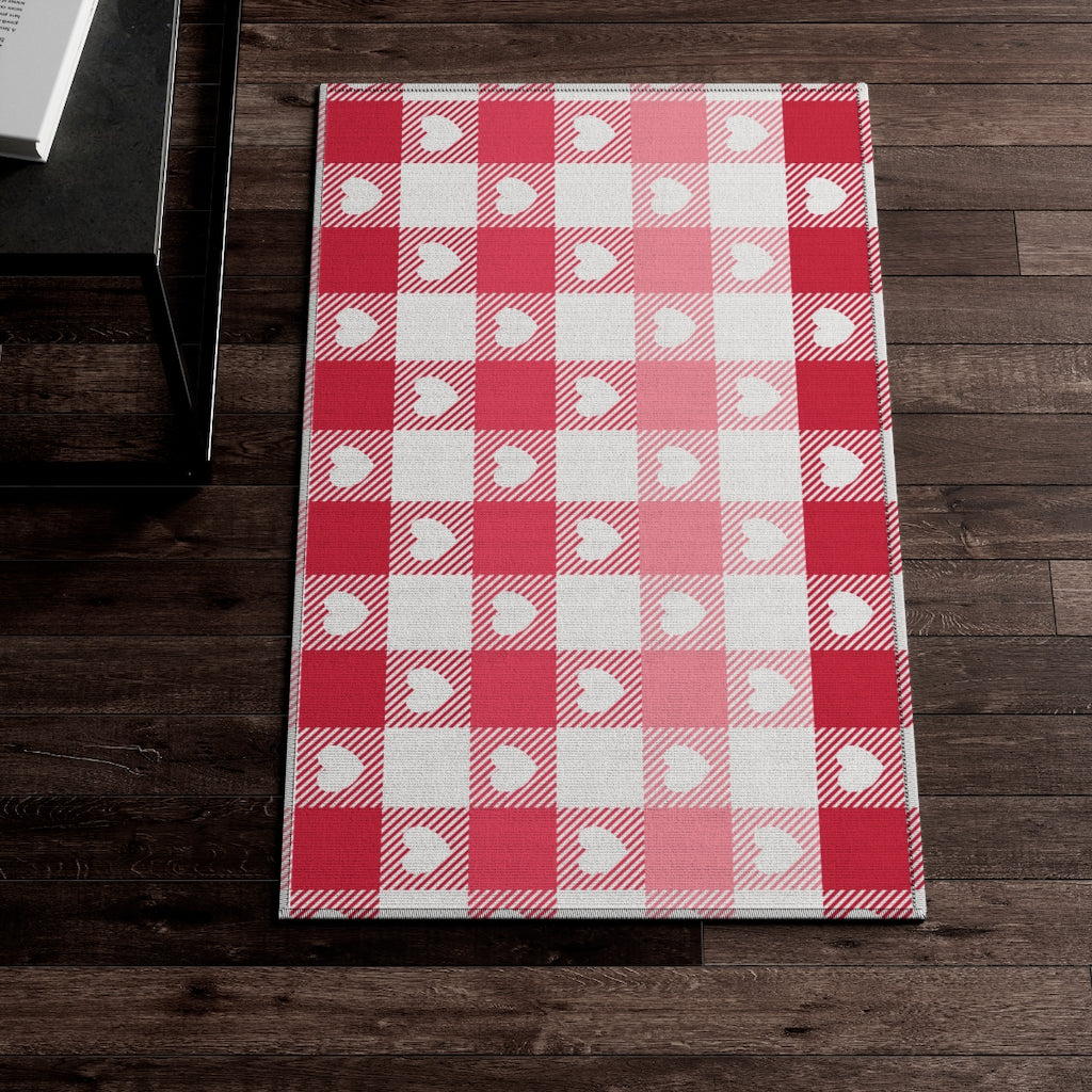 Heart Buffalo Plaid Ombre Entry Rug / Red Pink