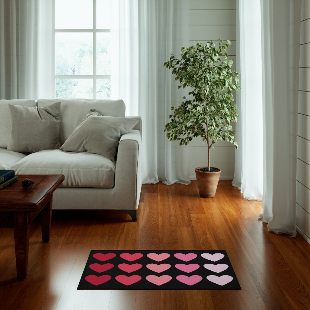 Hearts Entry Rug / Black Pink