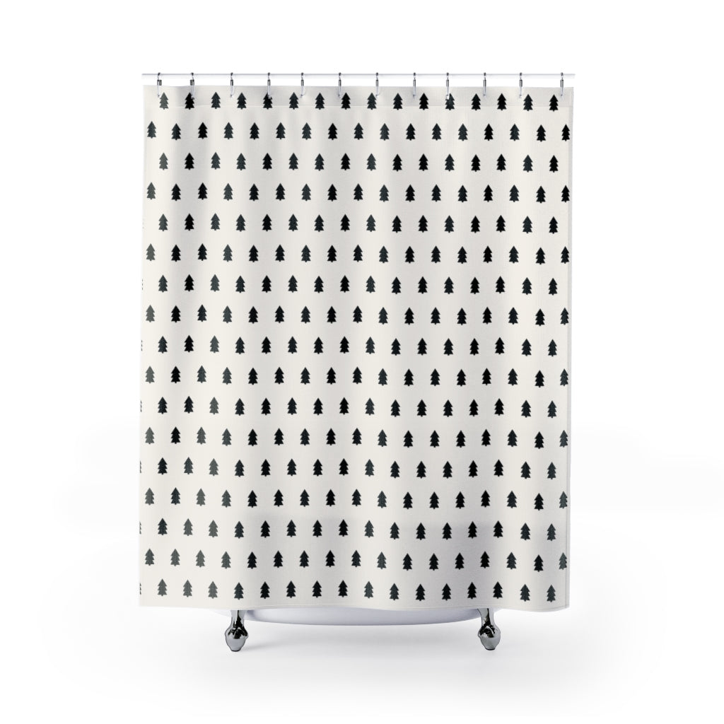 Christmas Tree Shower Curtain / White-Black