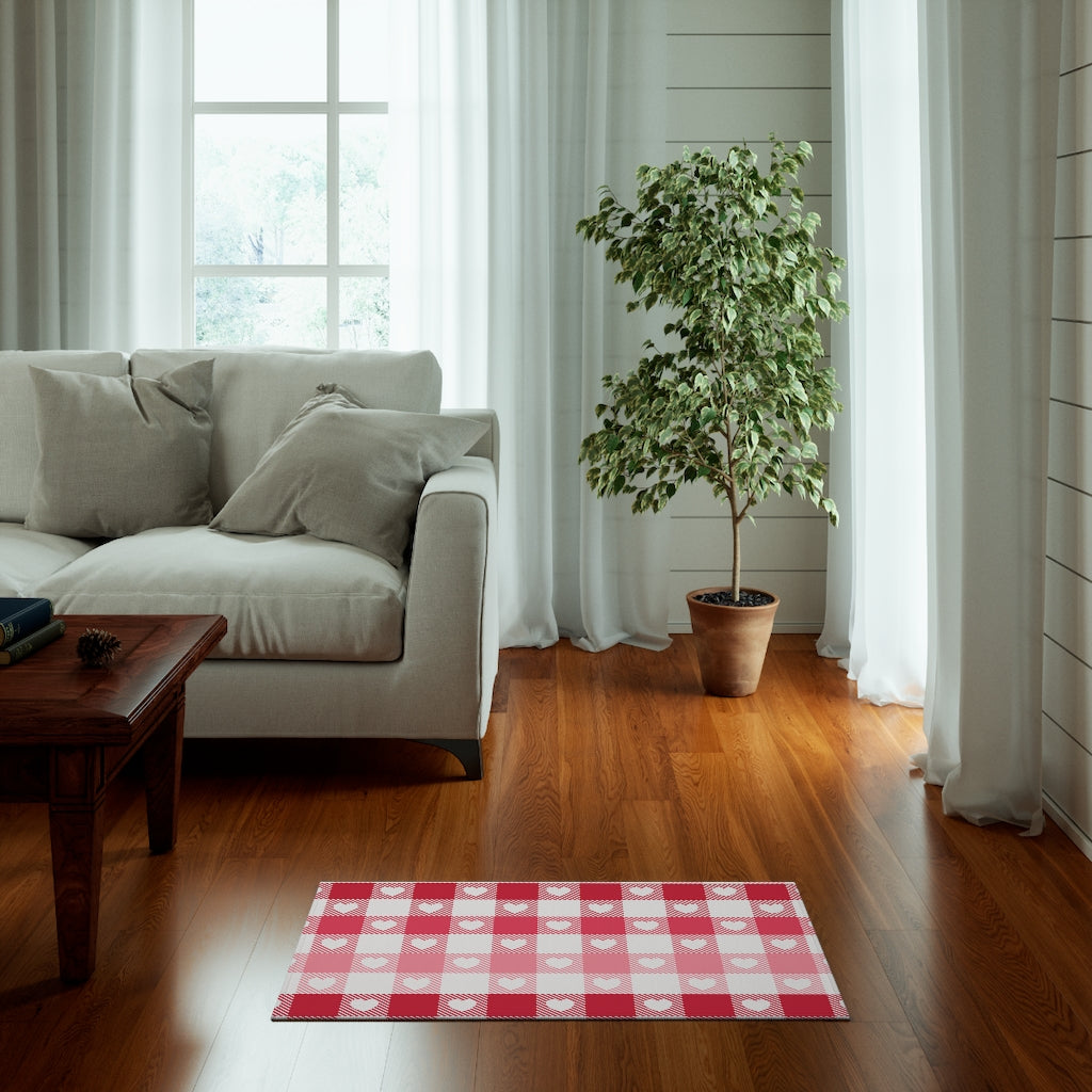 Heart Buffalo Plaid Ombre Entry Rug / Red Pink