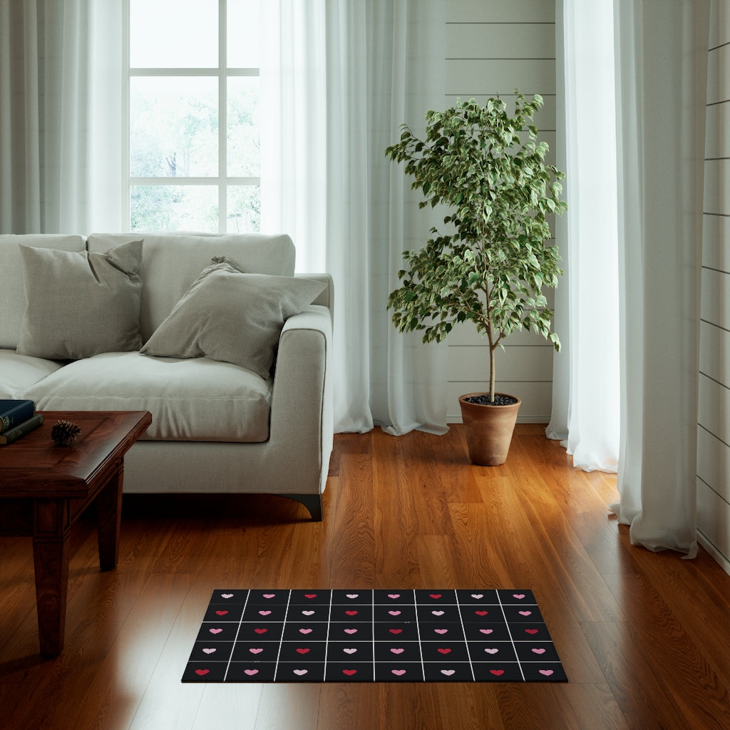 Love Grid Entry Rug / Black Pink