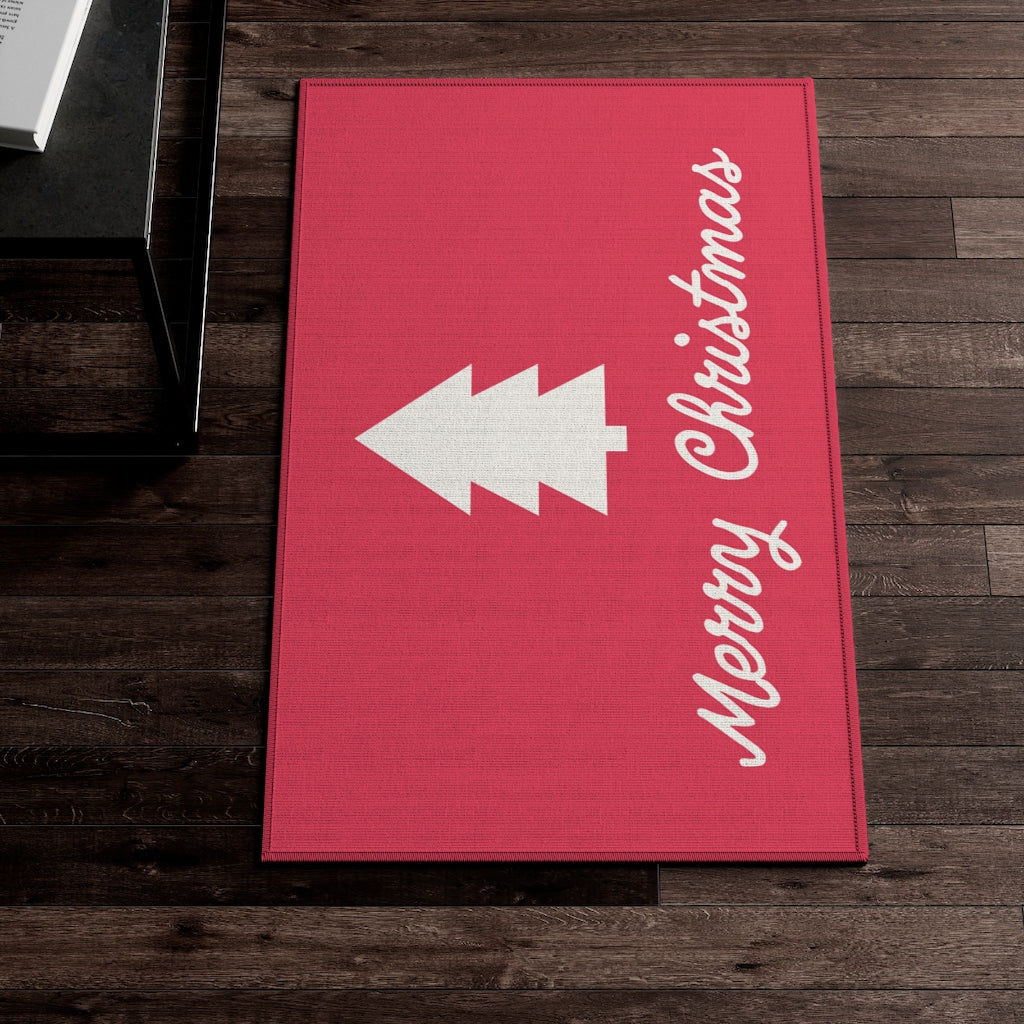 Merry Christmas Welcome Rug / Coral Pink