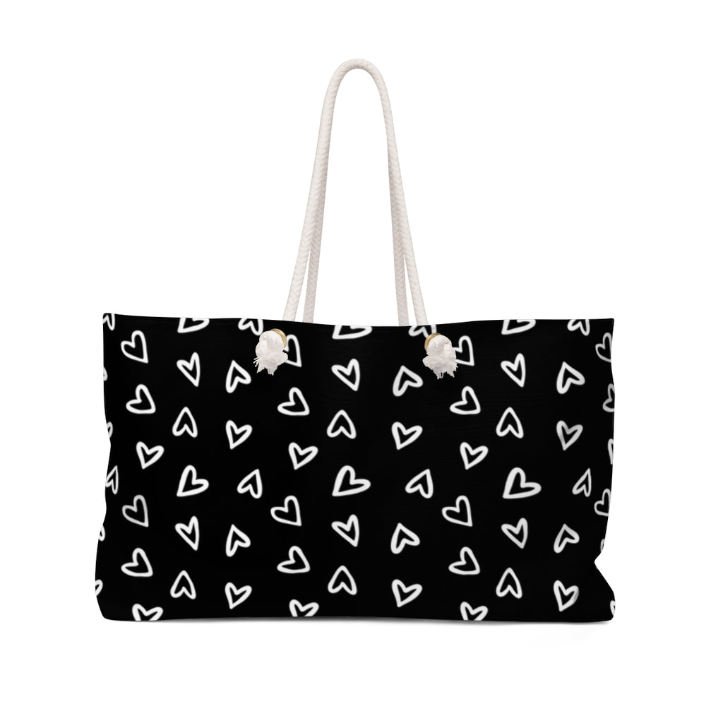 Aurora Hearts Weekender Bag / Black White