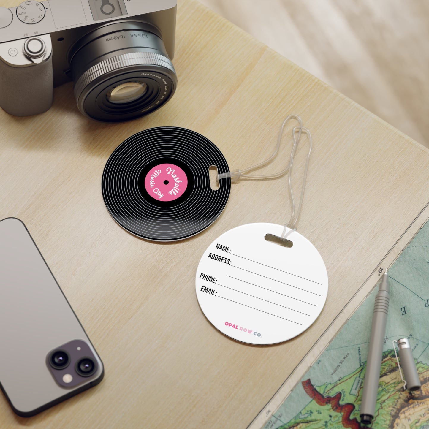 Nashville Music Record Luggage Tag / Pink