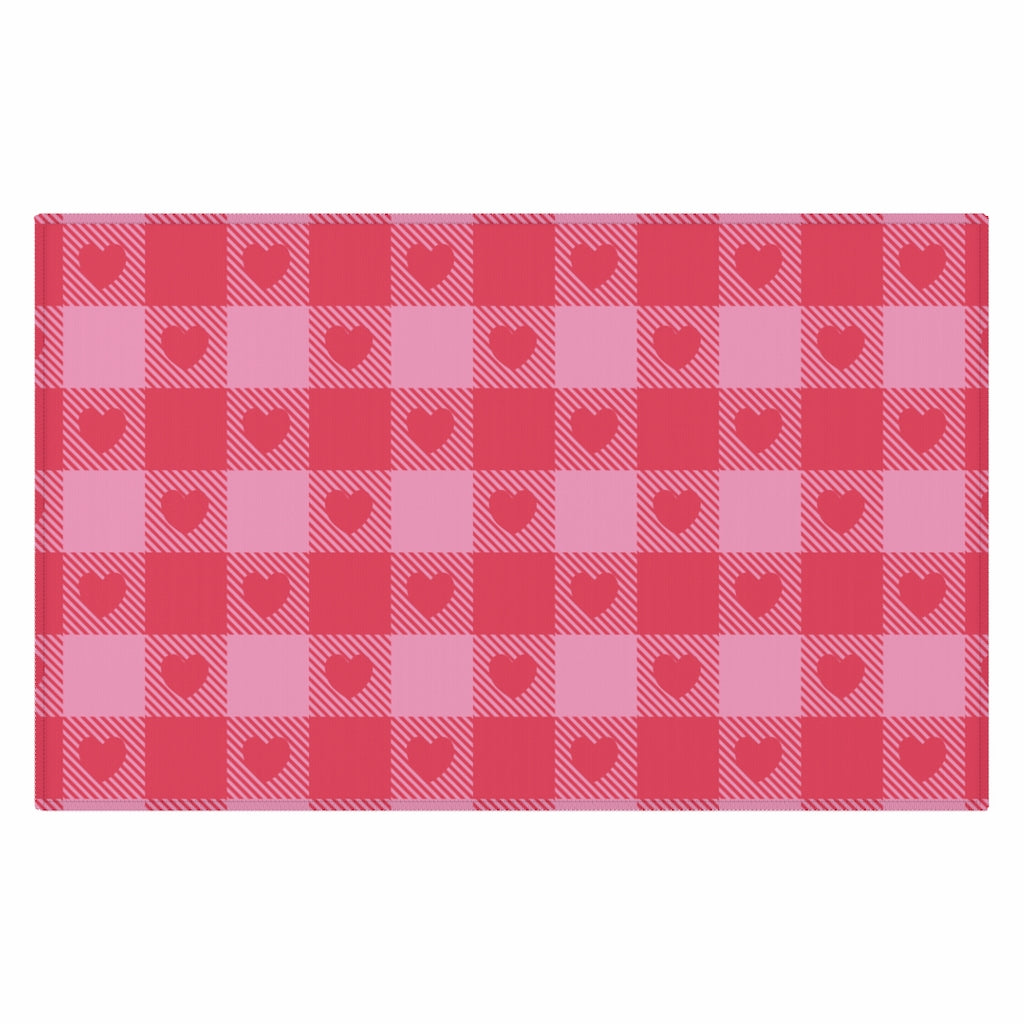 Heart Buffalo Plaid Entry Rug / Pink Red