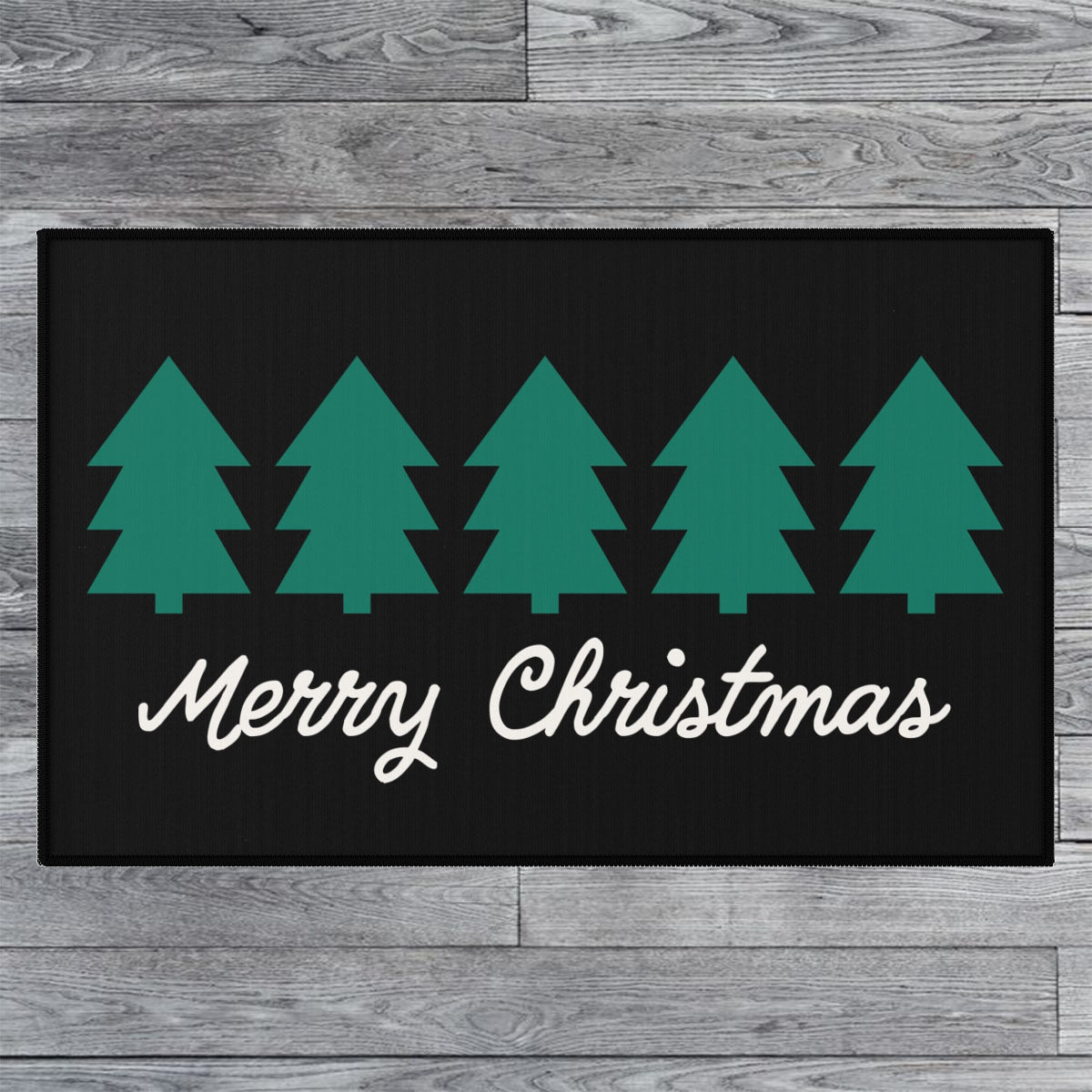Merry Christmas Welcome Rug / Black