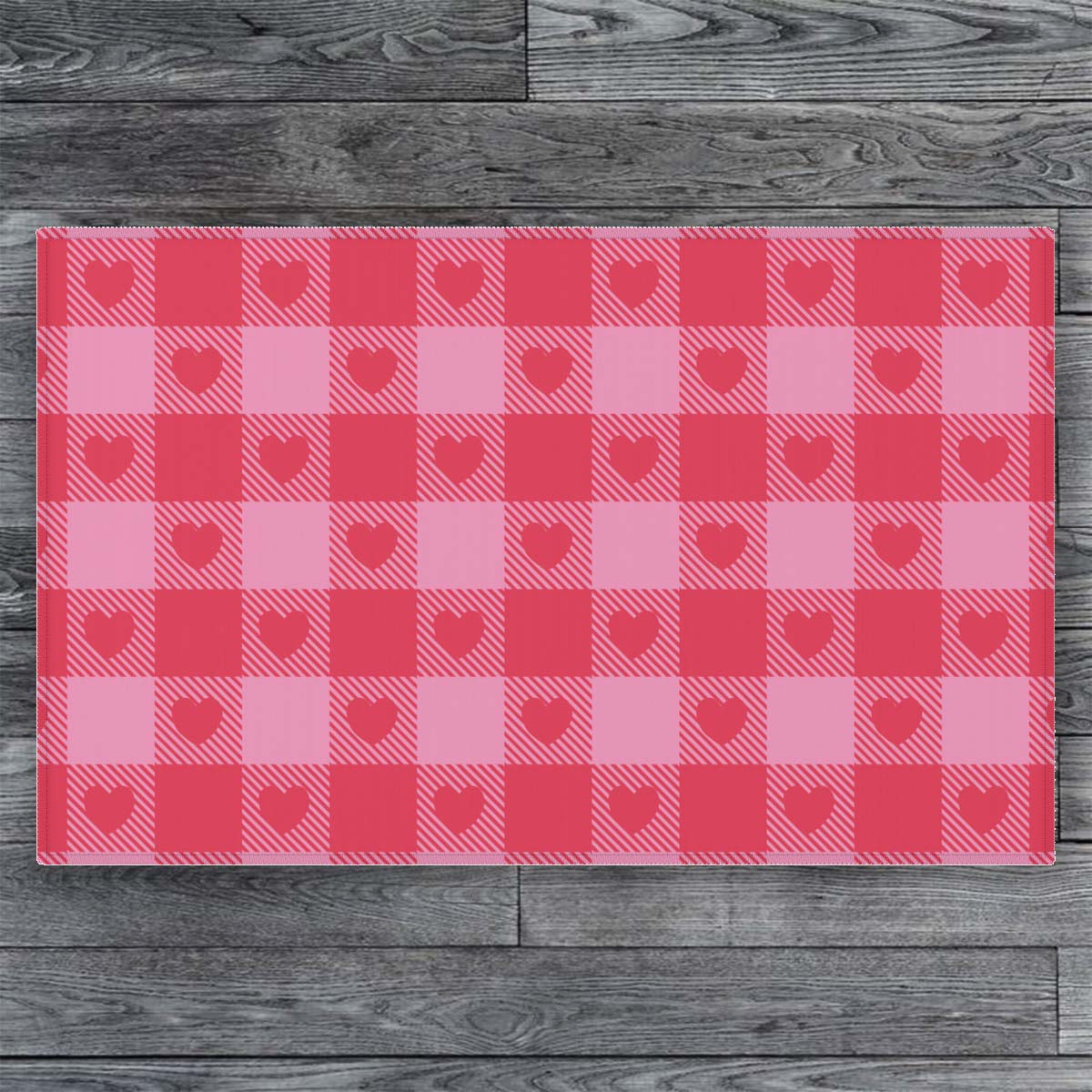 Heart Buffalo Plaid Entry Rug / Pink Red