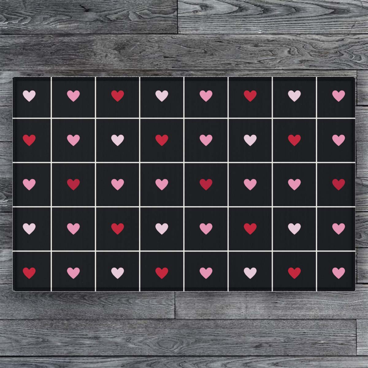 Love Grid Entry Rug / Black Pink