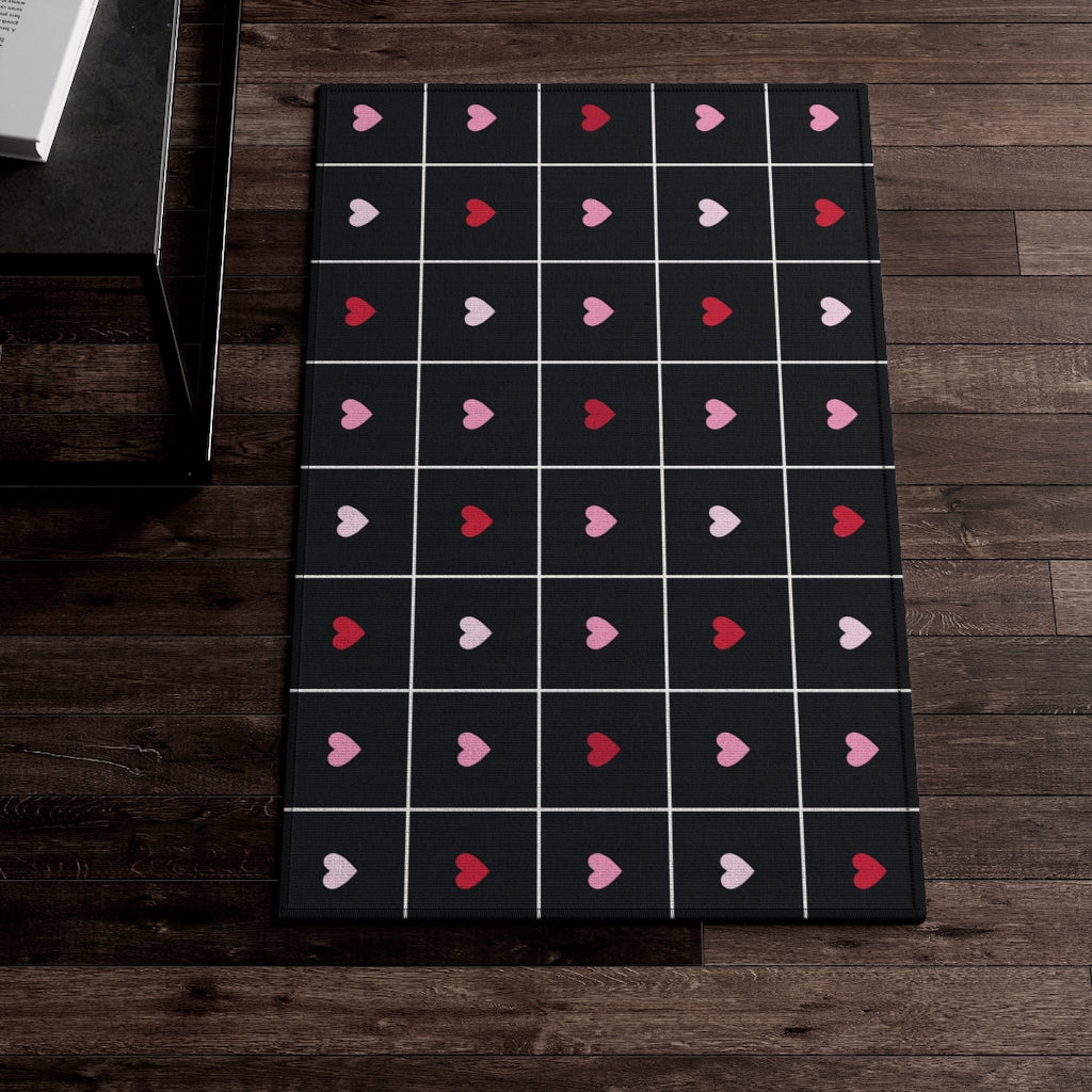 Love Grid Entry Rug / Black Pink