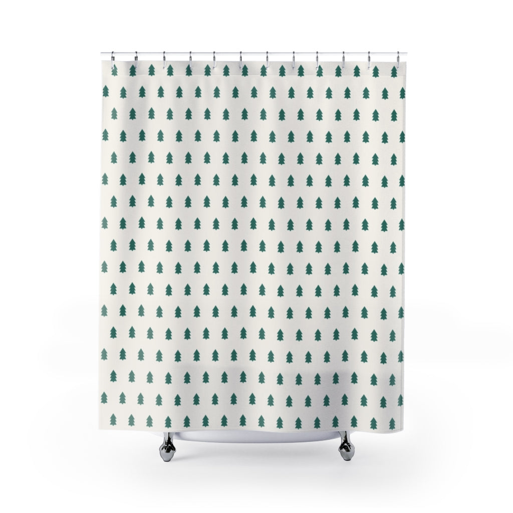 Christmas Tree Shower Curtain / White-Green