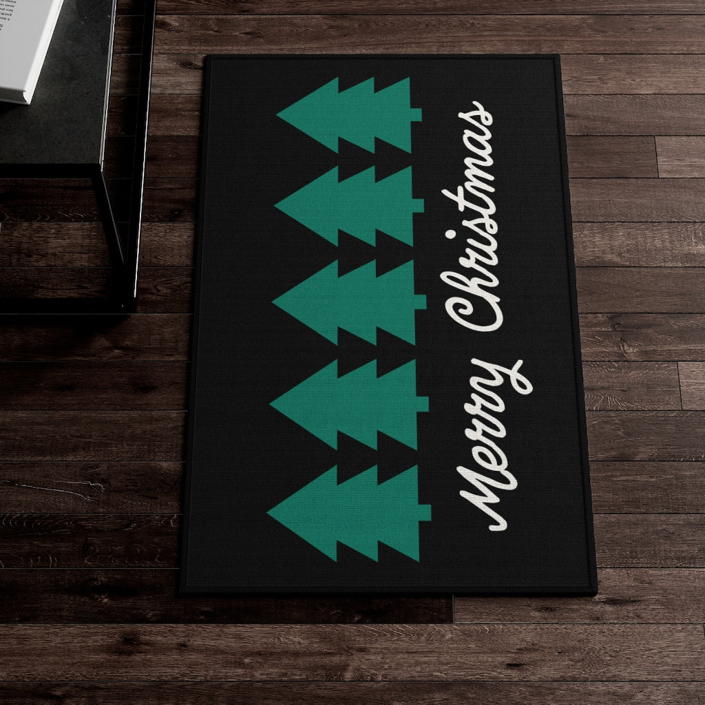 Merry Christmas Welcome Rug / Black