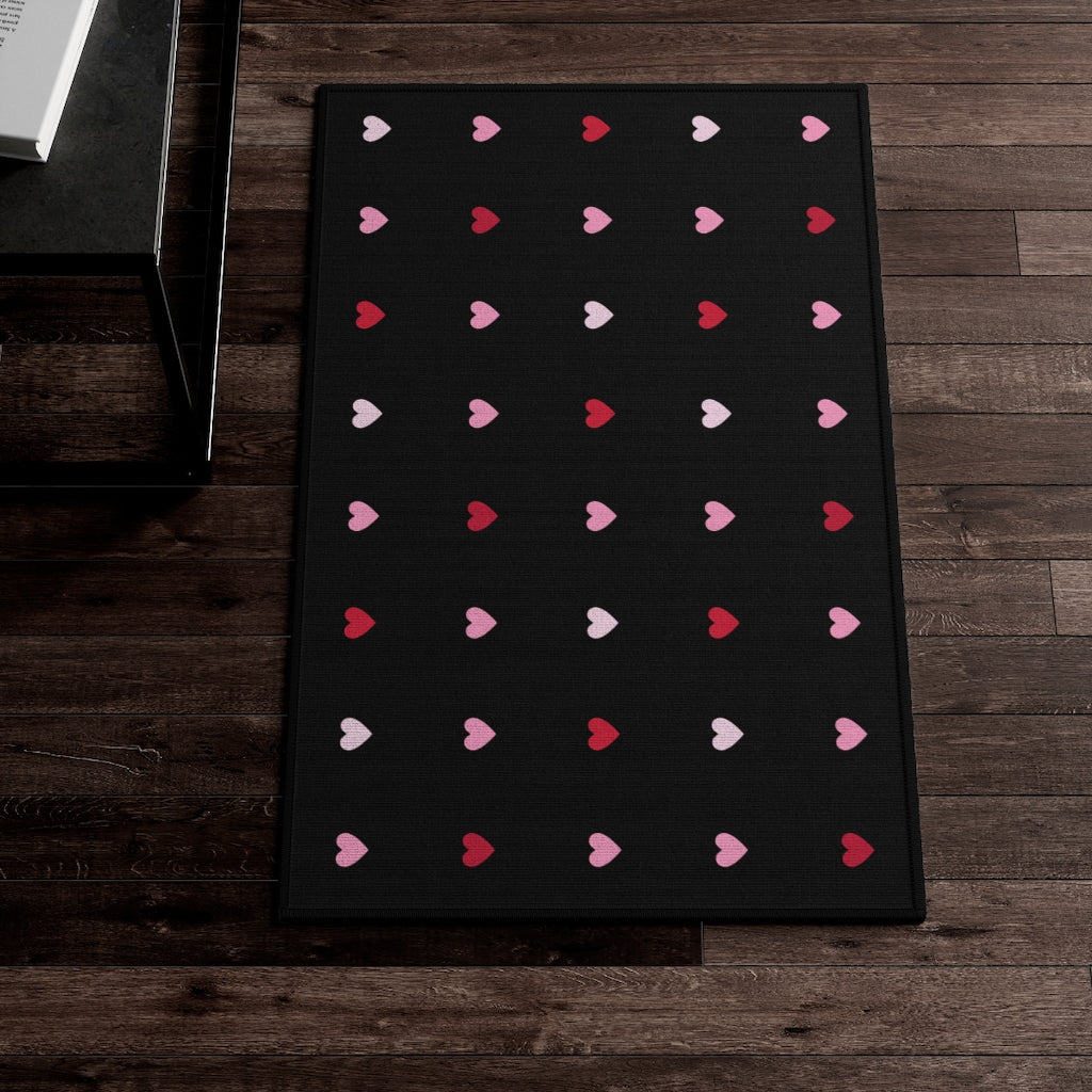 Charming Hearts Entry Rug / Black Pink