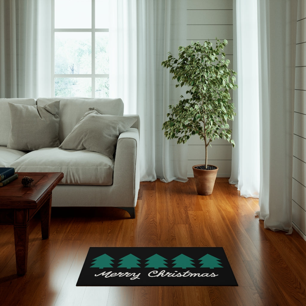 Merry Christmas Welcome Rug / Black