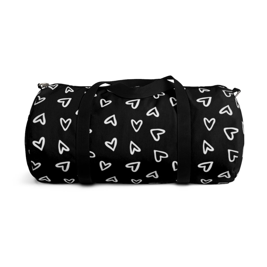 Aurora Hearts Duffel Gym Bag / Black White