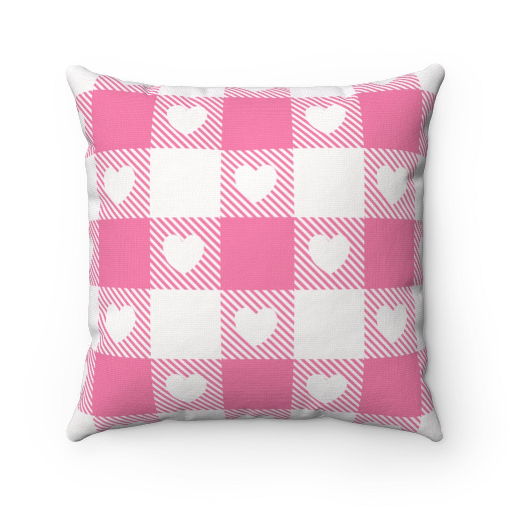 Heart Buffalo Plaid Pillow Cover / Pink