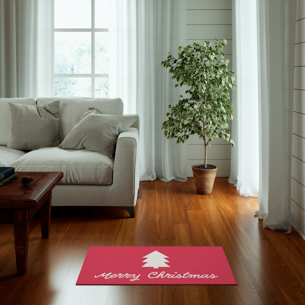Merry Christmas Welcome Rug / Coral Pink