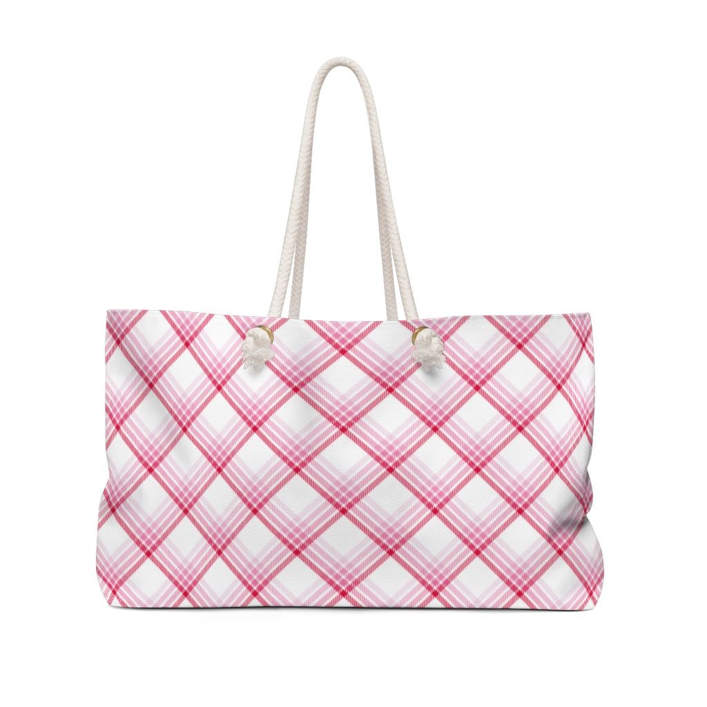 Carytown Plaid Weekender Bag / White Pink