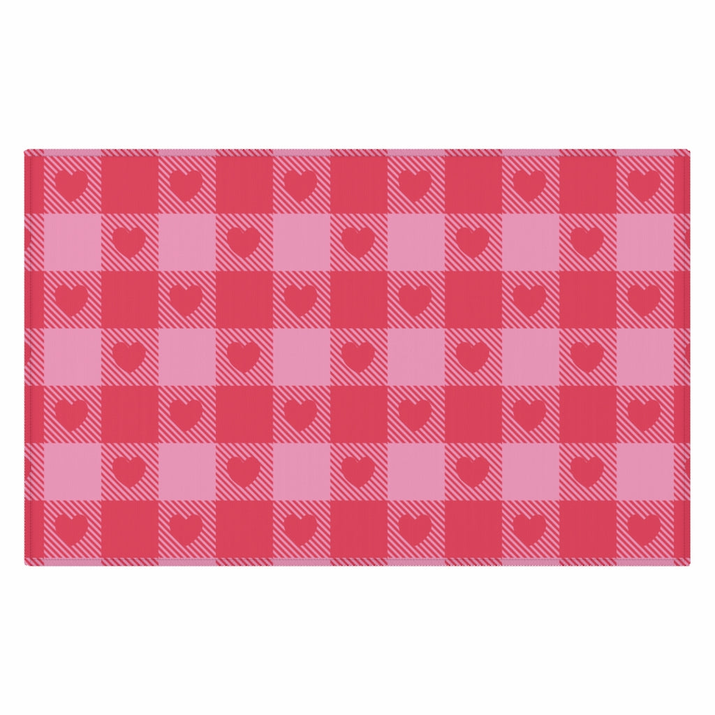 Heart Buffalo Plaid Entry Rug / Pink Red