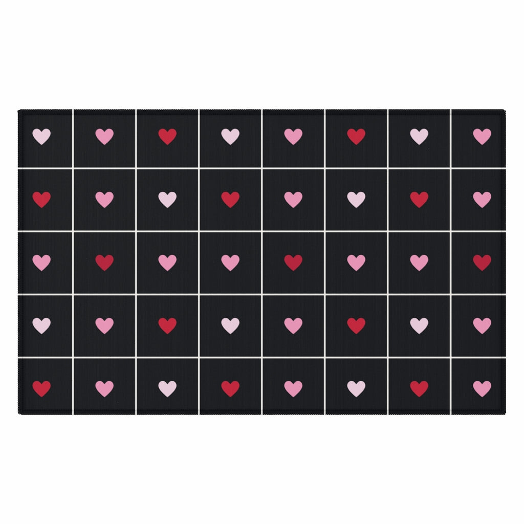 Love Grid Entry Rug / Black Pink