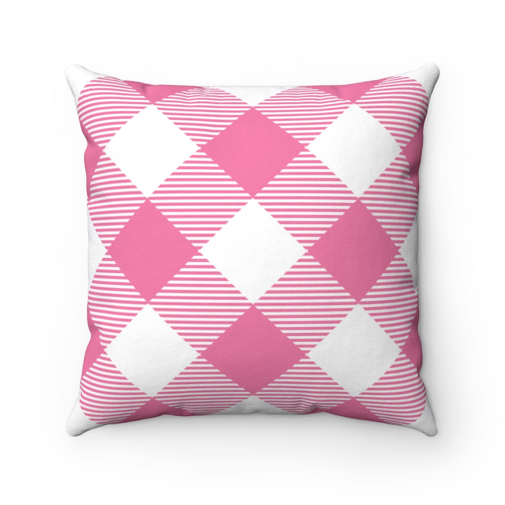 Soho Plaid Pillow Cover / White Pink