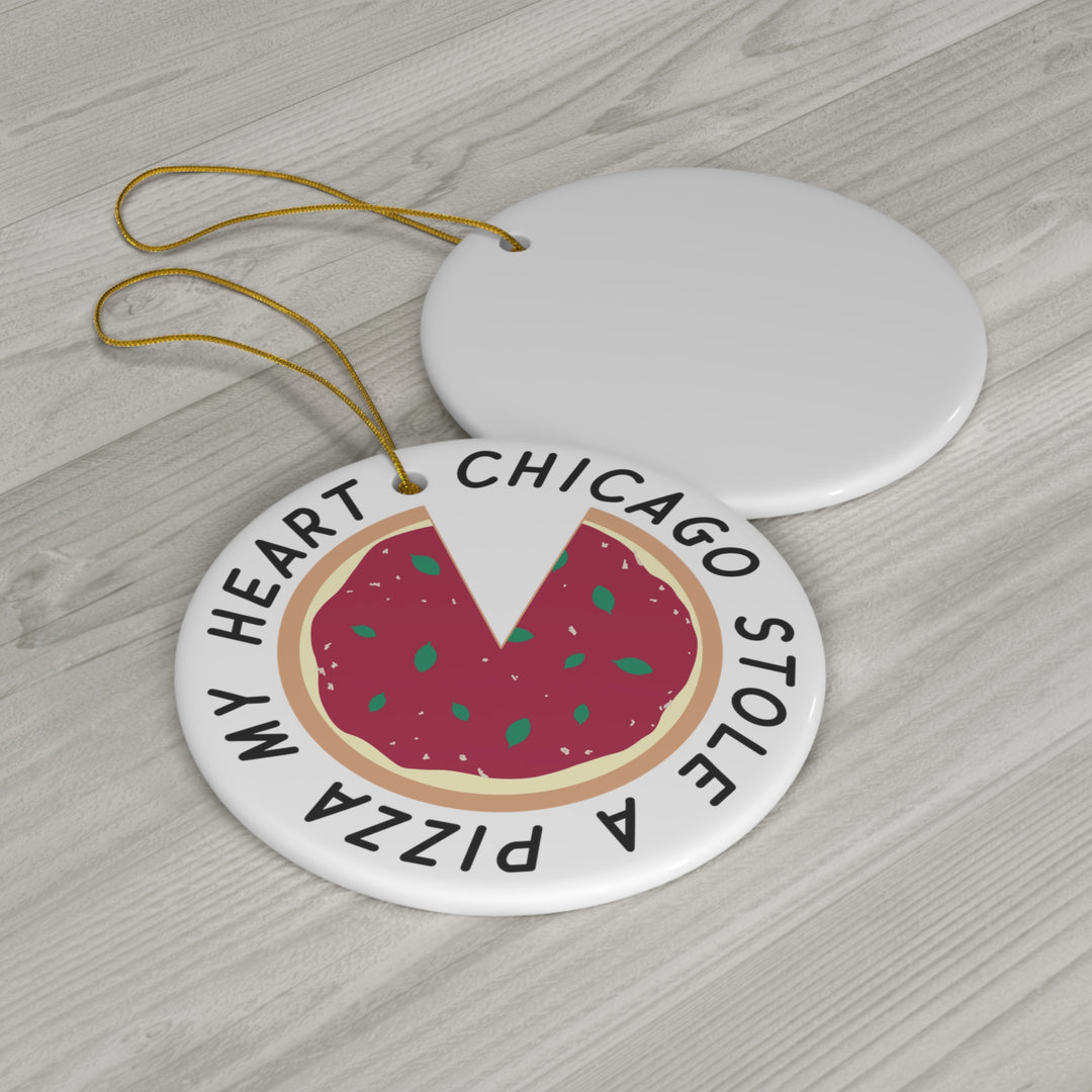 Chicago Stole a Pizza my Heart Christmas Ornament