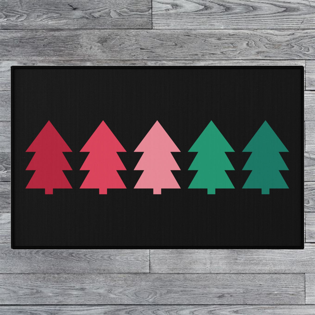 Colorful Christmas Trees Welcome Rug / Black