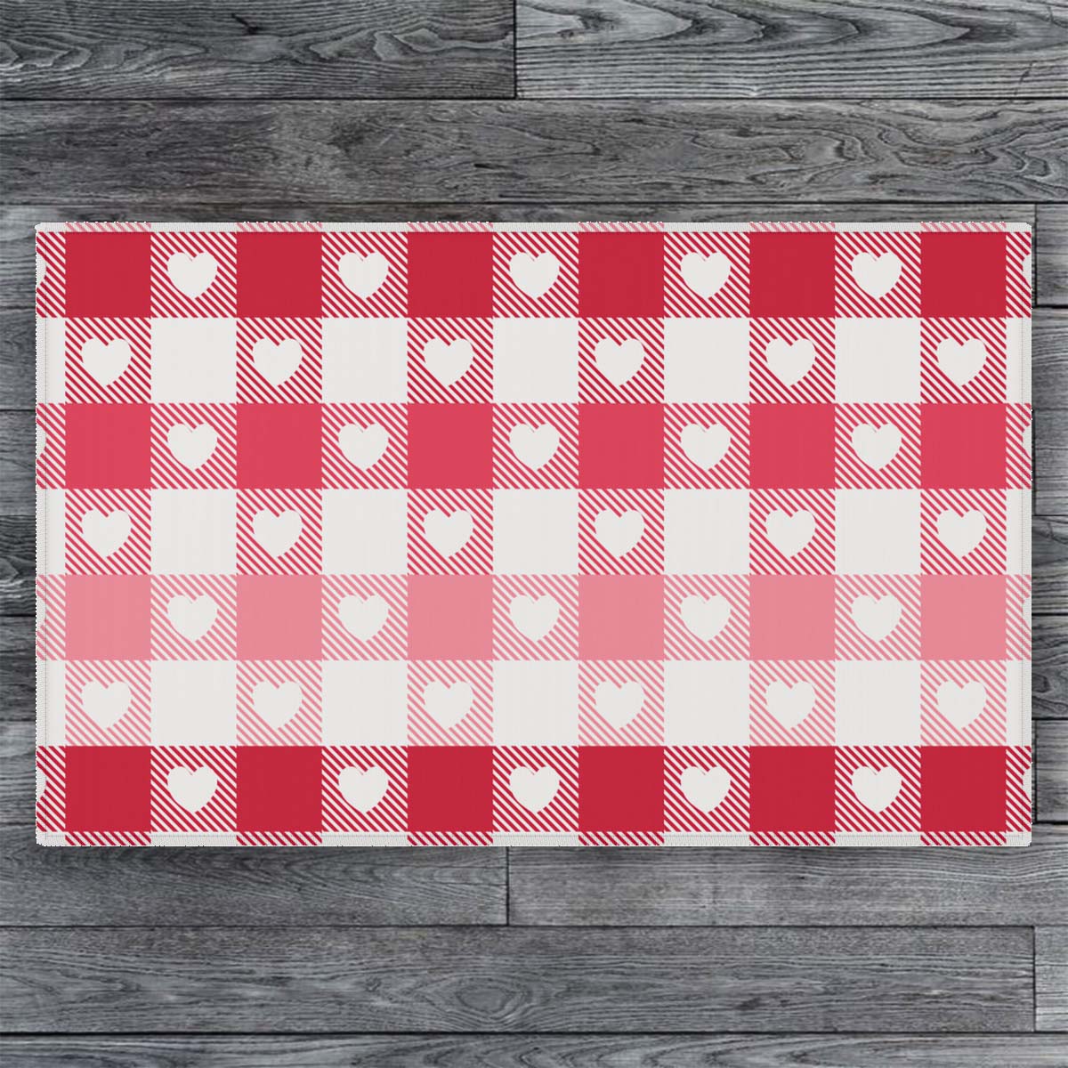 Heart Buffalo Plaid Ombre Entry Rug / Red Pink