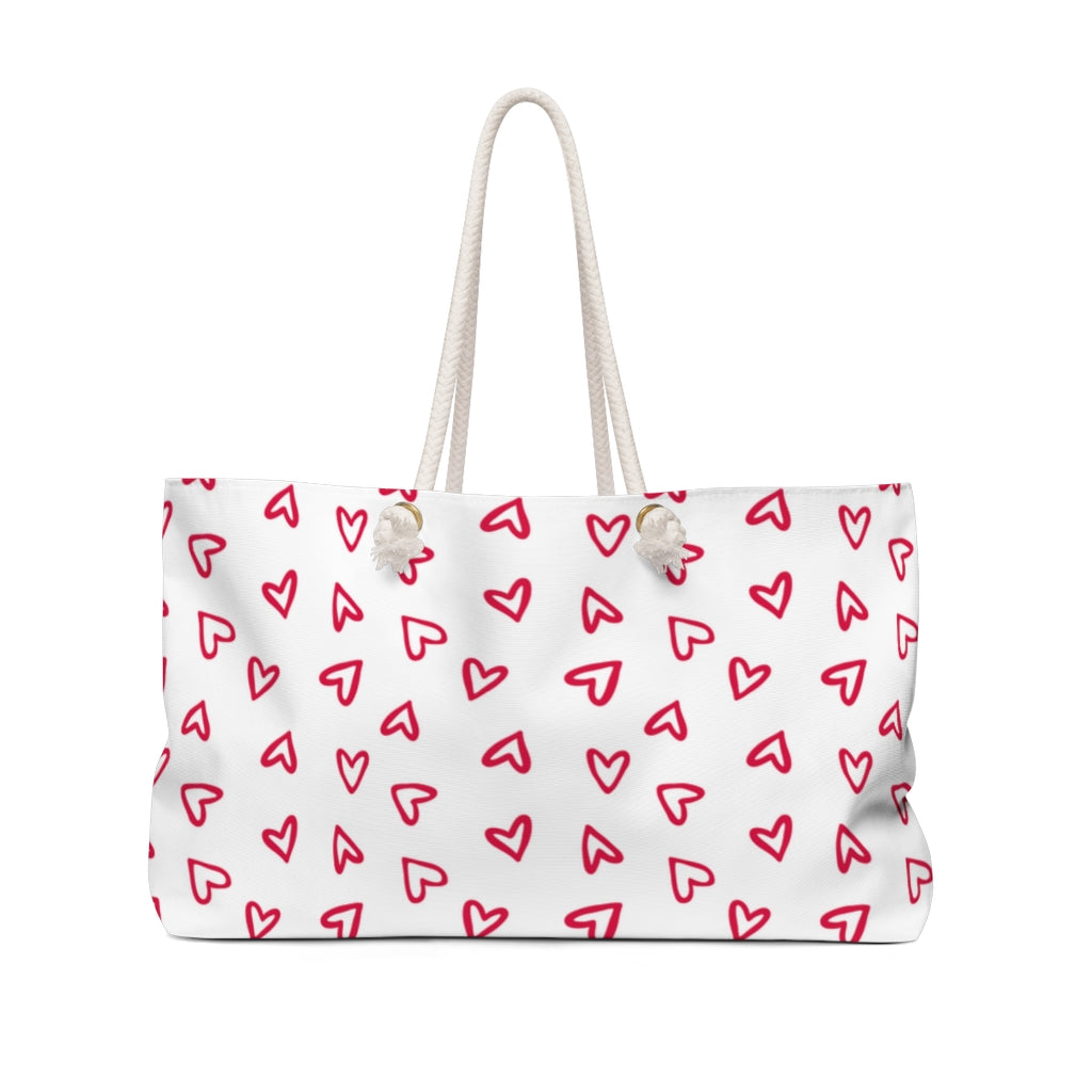 Aurora Hearts Weekender Bag / White Red