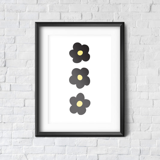 Betty Floral  / Black Yellow - Wall Art Print