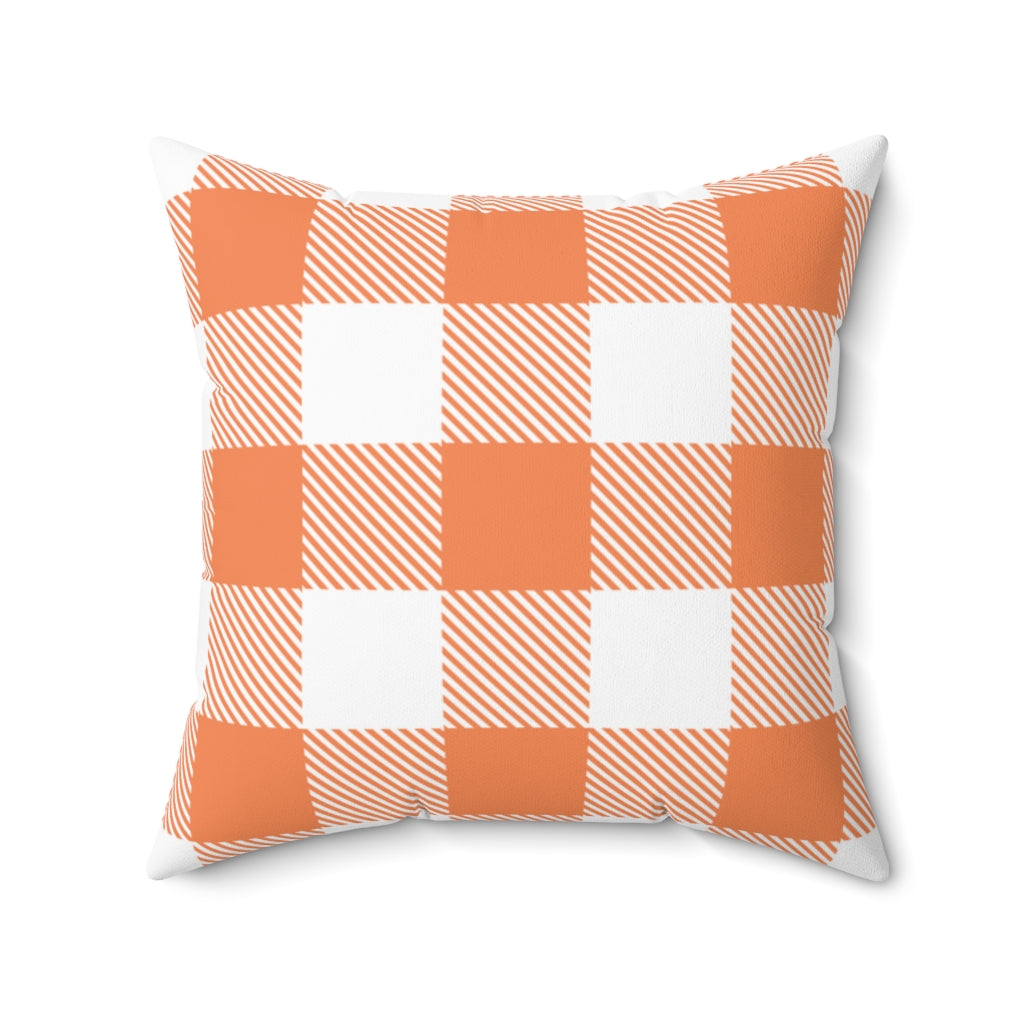 Cozy Halloween and fall plaid pillow cover in vibrant seasonal colors, made from soft spun polyester. Perfect for adding warmth and charm to your autumn decor.