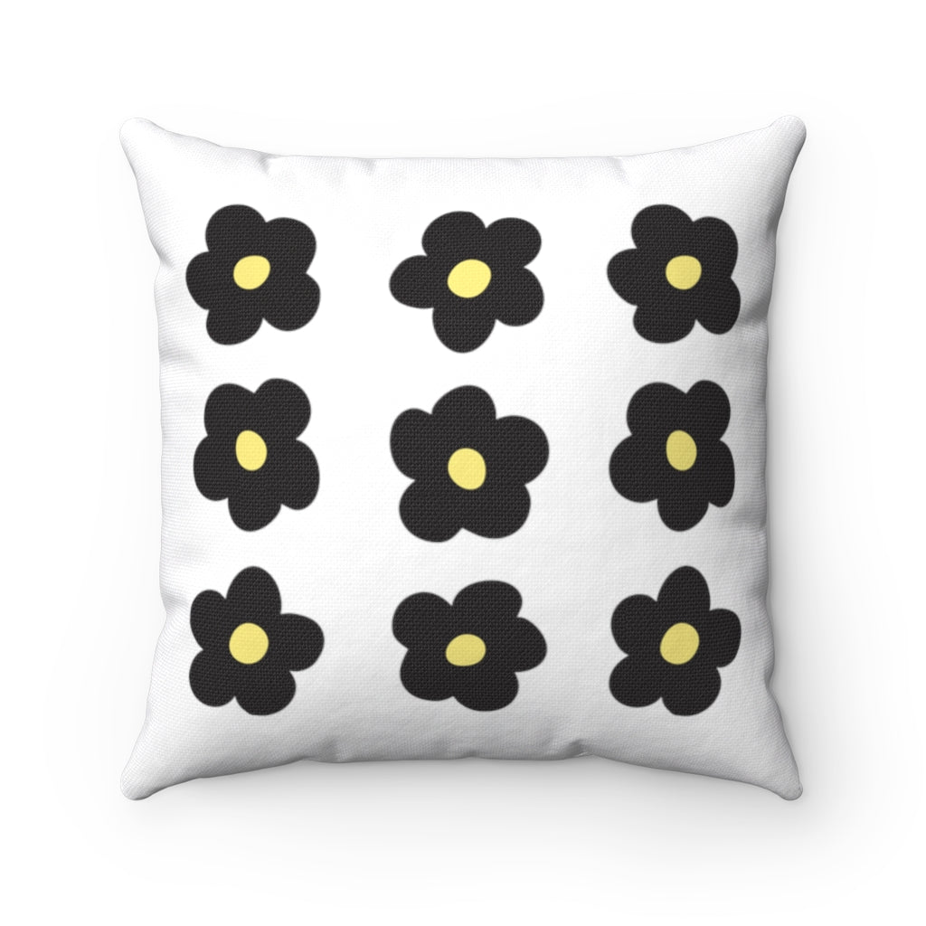 Floral Pillow Cover / White Black