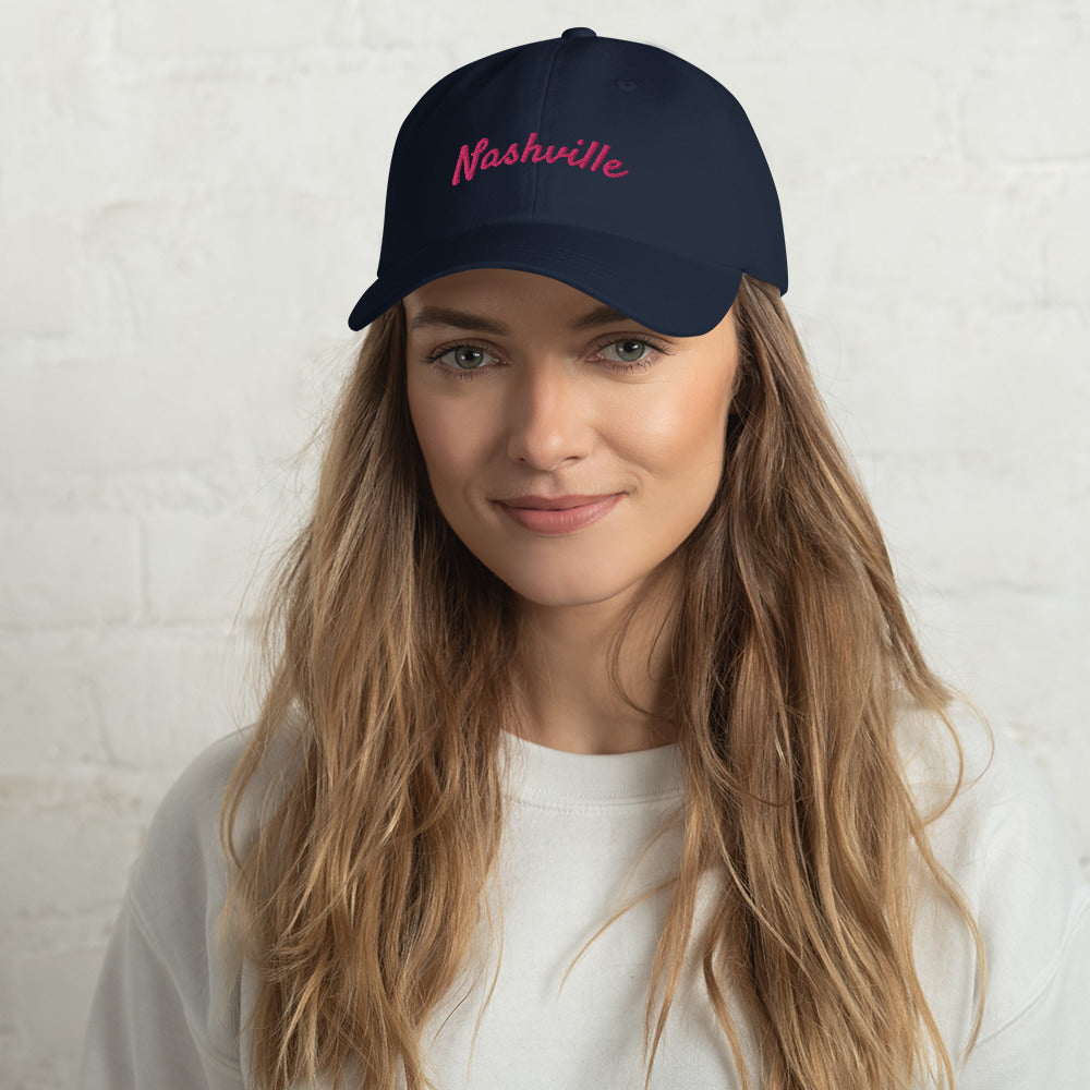Nashville Baseball Cap Hat / Pink Embroidery