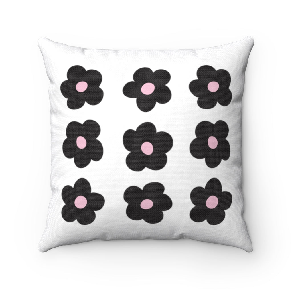 Floral Pillow Cover / White/Black