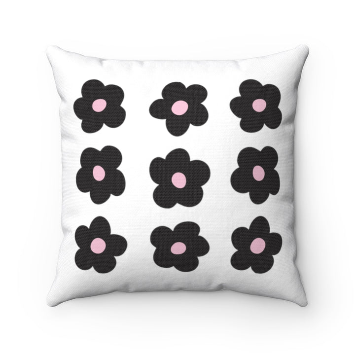 Floral Pillow Cover / White Black Pink