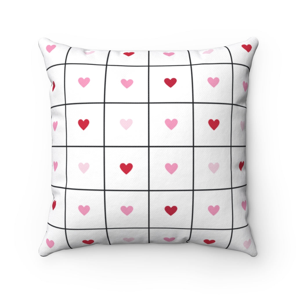 Love Grid Pillow Cover / White Pink