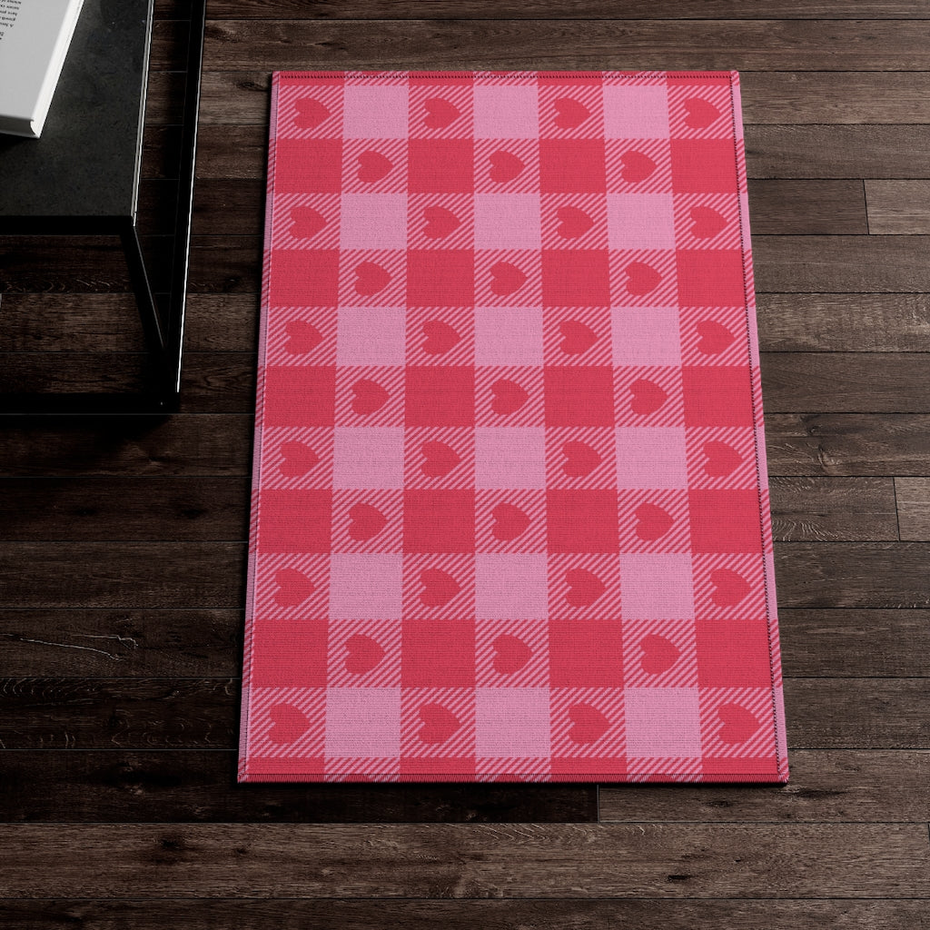 Heart Buffalo Plaid Entry Rug / Pink Red