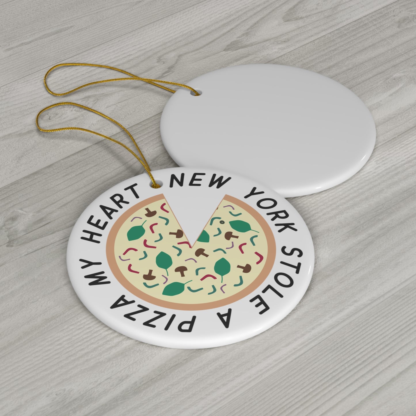 New York Stole a Pizza my Heart Christmas Ornament / Veggie Pizza