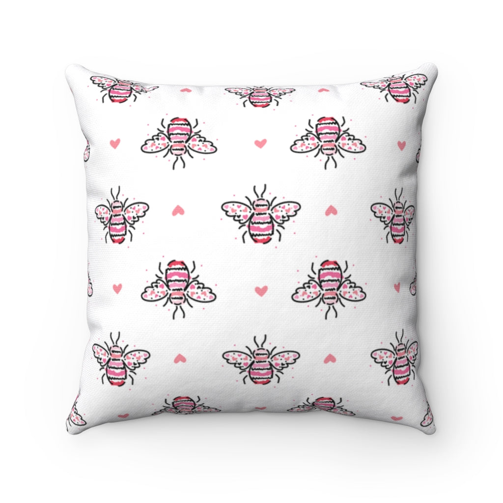 Bumble Bee Heart Pillow Cover / Pink