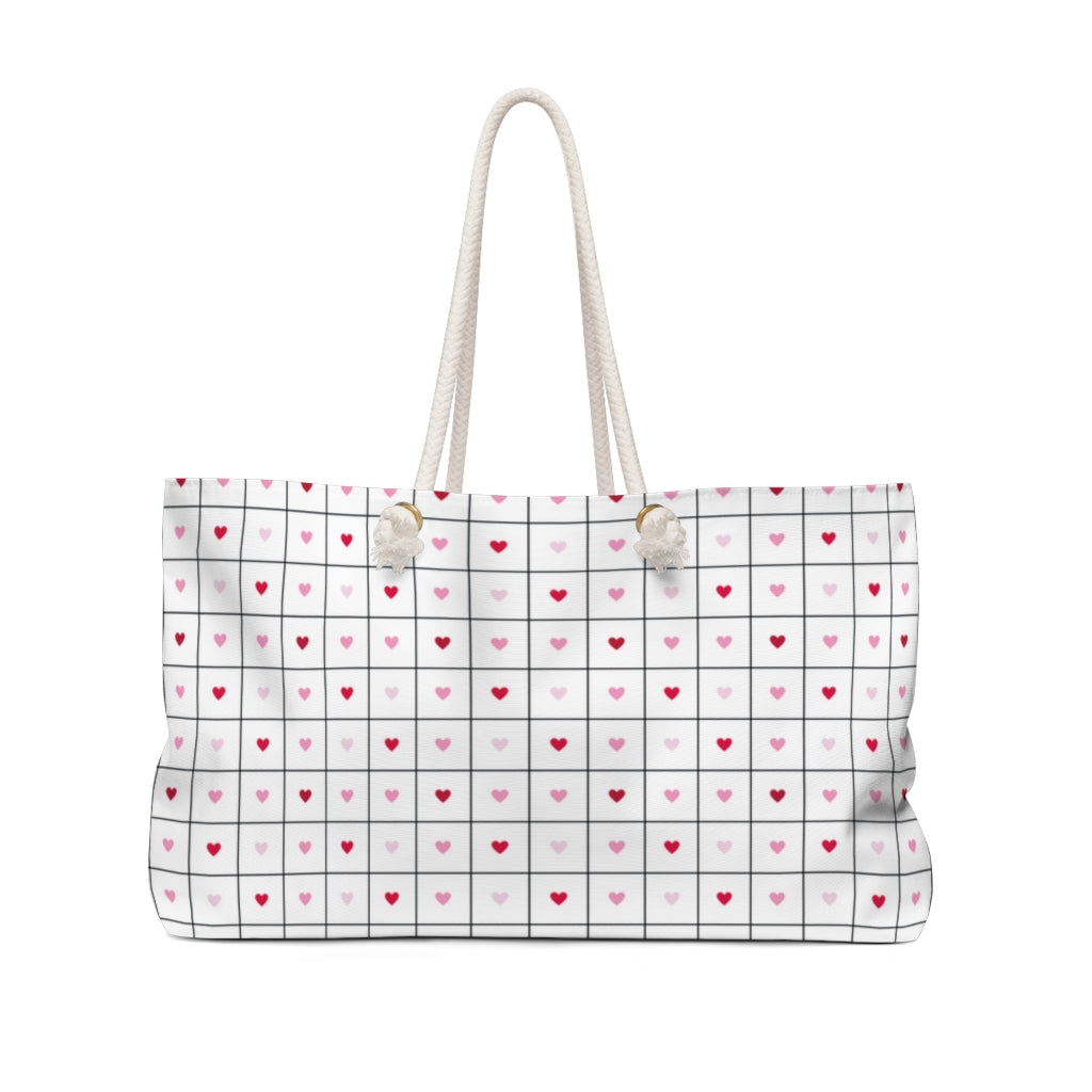 Love Grid Weekender Bag / White