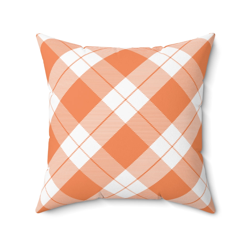 Cozy Halloween and fall plaid pillow cover in vibrant seasonal colors, made from soft spun polyester. Perfect for adding warmth and charm to your autumn decor.