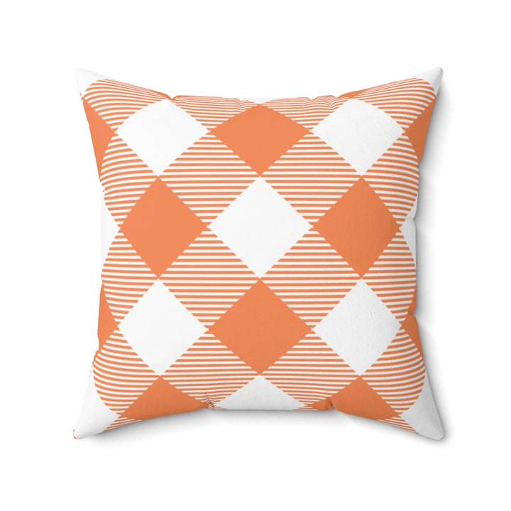 Cozy Halloween and fall plaid pillow cover in vibrant seasonal colors, made from soft spun polyester. Perfect for adding warmth and charm to your autumn decor.